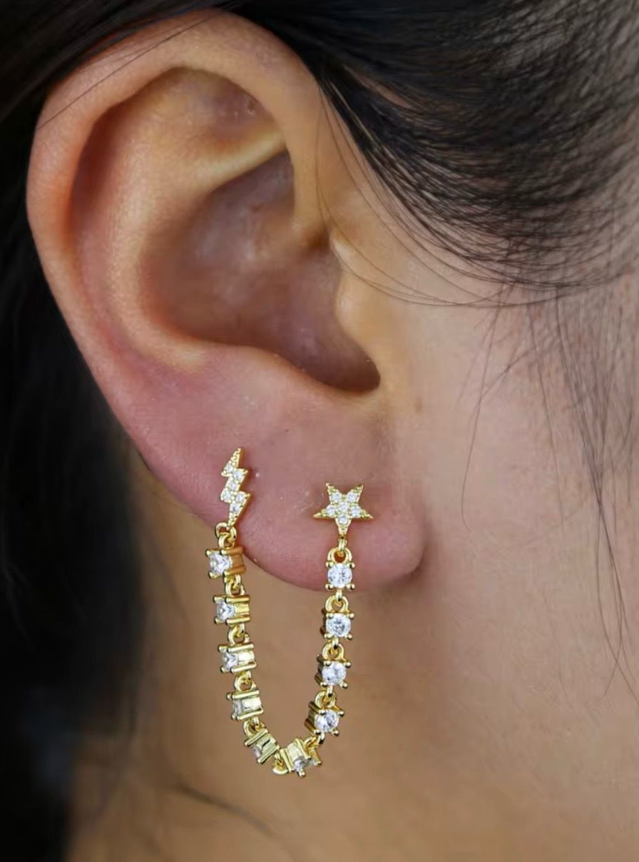 Double Piercing with Rhinestones