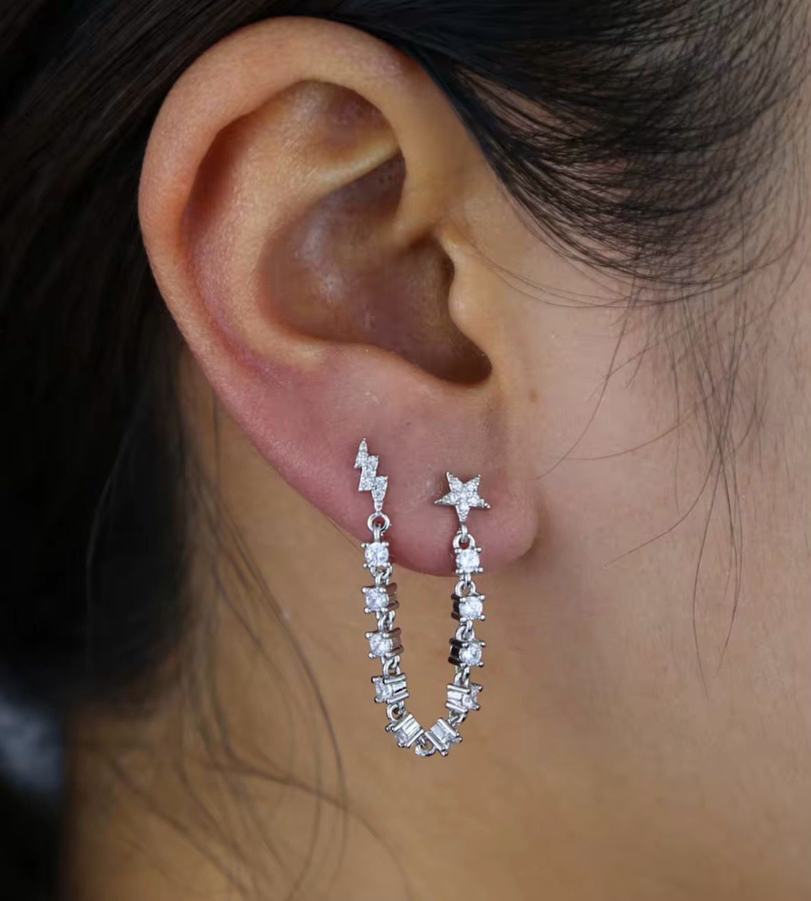 Double Piercing with Rhinestones